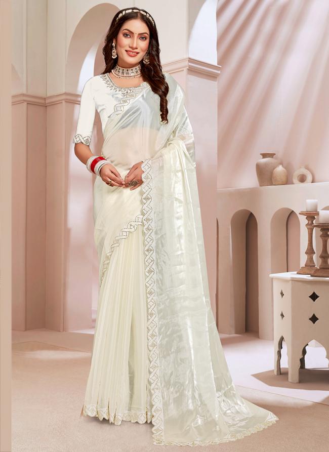 Jimmy Choo Cream Wedding Wear Hand Work Saree